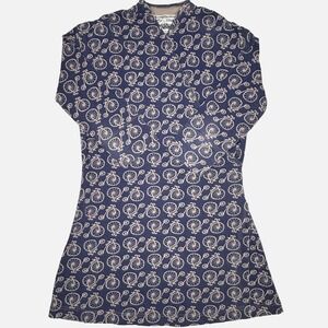 Effie's Heart Dress Womens Large Navy Penny Farthing Print A-Line Stretch Knit